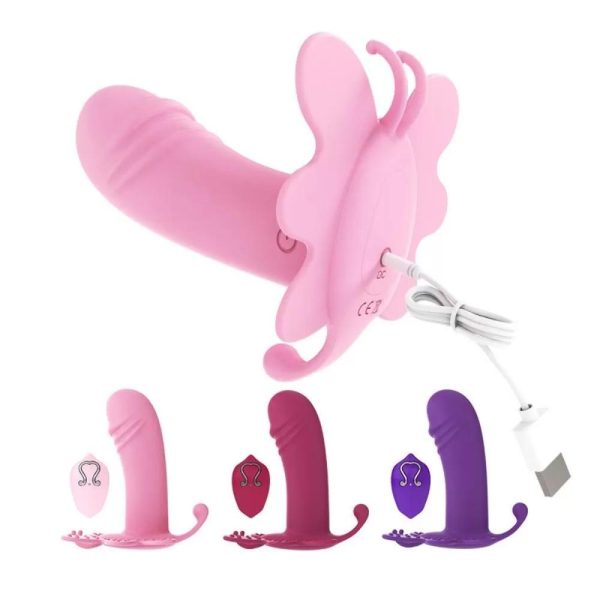 AMANRAYA Klitoris G-Spot ve Anal Uyarıcı 3 in 1 Giyilebilir Kelebek Vibratör - Mor - Görsel 3