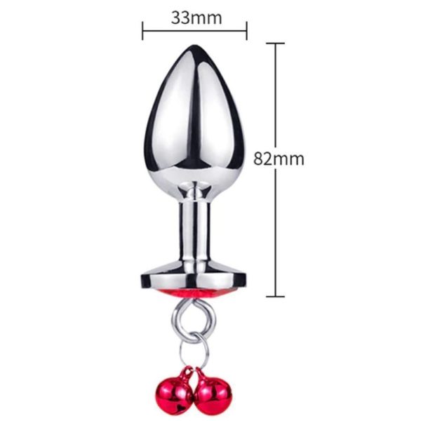 Silver Paslanmaz Çelik Kırmızı Taşlı Zilli Metal Anal Plug - Görsel 2