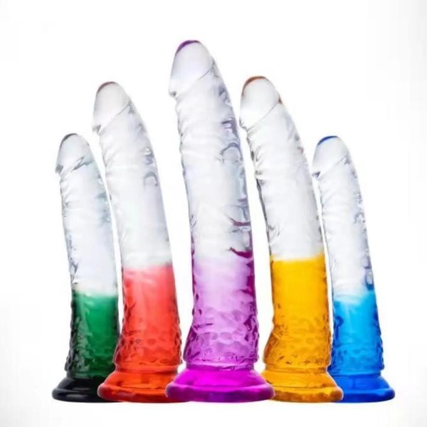 MYST COLOR Dildo Realistik Jel Dokuda Testissiz Ultra Yumuşak Şeffaf Mor - Pembe - Kırmızı Yapay Penis - Görsel 2