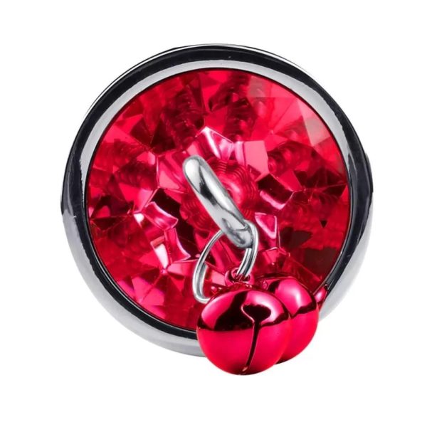Silver Paslanmaz Çelik Kırmızı Taşlı Zilli Metal Anal Plug - Görsel 5