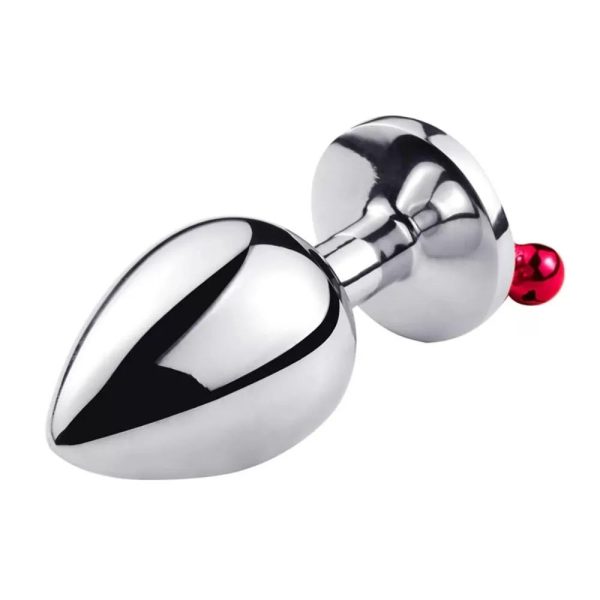 Silver Paslanmaz Çelik Kırmızı Taşlı Zilli Metal Anal Plug - Görsel 6