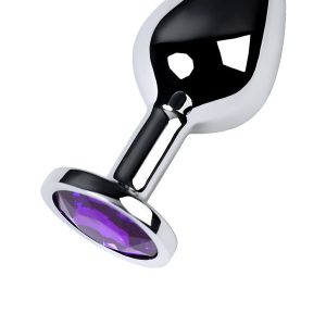 Metal Anal Plug, Metal, gümüş, mor kristalli, 8 cm, Ø 3,4 cm, 85 g