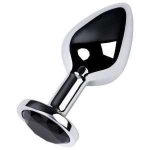 Metal Anal Plug, Metal, gümüş, siyah kristalli, 8 cm, Ø 3,4 cm, 85 g