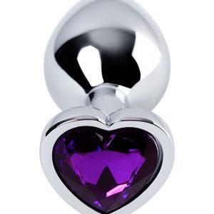 Metal Anal Plug, Metal, gümüş, mor kristalli, 8 cm, Ø 3,4 cm, 85 g