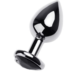 Metal Anal Plug, Metal, gümüş, siyah kristalli, 8 cm, Ø 3,4 cm, 85 g