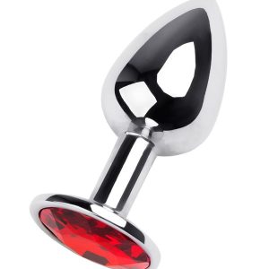 Metal Anal Plug, Metal, gümüş, kırmızı kristalli, 7 cm, Ø 2,8 cm, 50 g