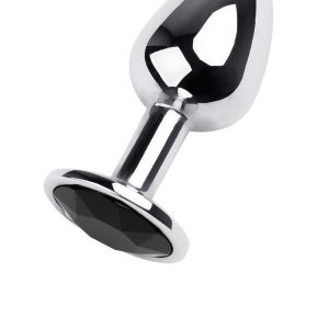 Metal Anal Plug, Metal, gümüş, siyah kristalli, 7 cm, Ø 2,8 cm, 50 g