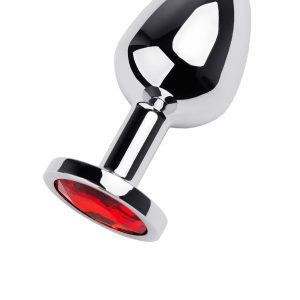 Metal Anal Plug, Metal, gümüş, kırmızı kristalli, 8 cm, Ø 3,4 cm, 85 g