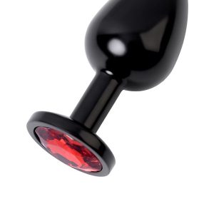 Metal Anal Plug, Metal, siyah, kırmızı kristalli, 8,2 cm, Ø3,4 cm, 85 g