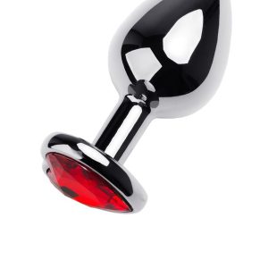 Metal Anal Plug, Metal, gümüş, kırmızı kristalli, 8 cm, Ø 3,4 cm, 85 g