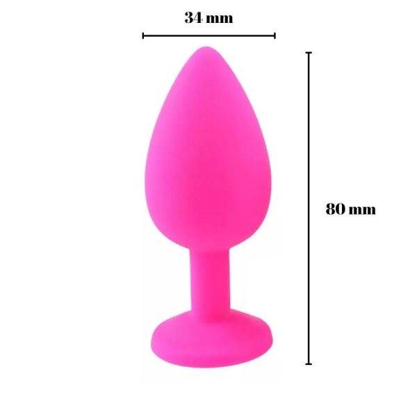 Parlak Mor Mücevher Taşlı Silikon Pembe Anal Plug - Orta - Görsel 2