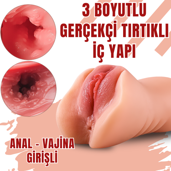 Premium Masturbator Candice - Realistik Dokulu Anal Vajinal 2 in 1 Titreşimli Suni Vajina - Görsel 2