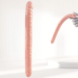 UNIQUE Realistik Dokuda Çift Taraflı Dildo Çift Uçlu Gerçekçi Yapay Penis 34 CM
