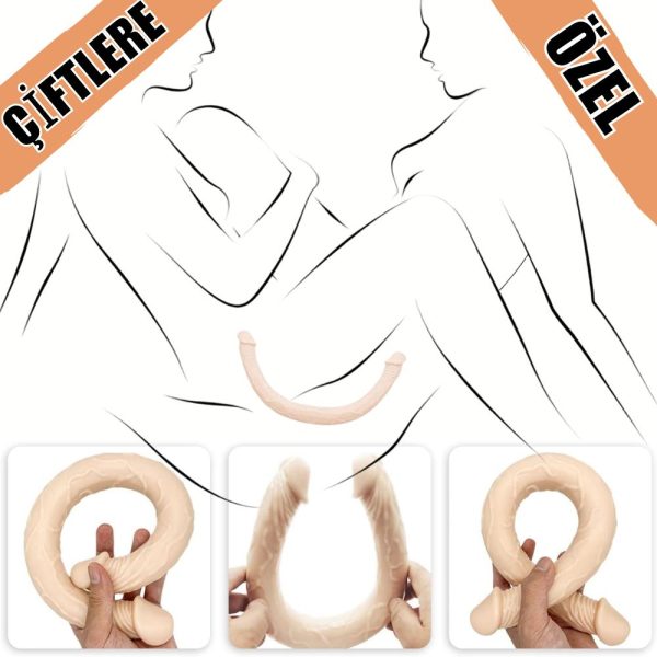 UNIQUE Realistik Dokuda Çift Taraflı Dildo Çift Uçlu Gerçekçi Yapay Penis 34 CM - Görsel 2