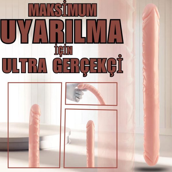 UNIQUE Realistik Dokuda Çift Taraflı Dildo Çift Uçlu Gerçekçi Yapay Penis 34 CM - Görsel 3