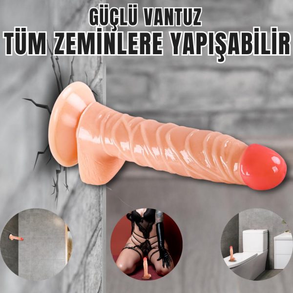 UNIQUE Realistik Dokuda Damarlı Dildo Vantuzlu Gerçekçi Yapay Penis 19 CM - Görsel 2