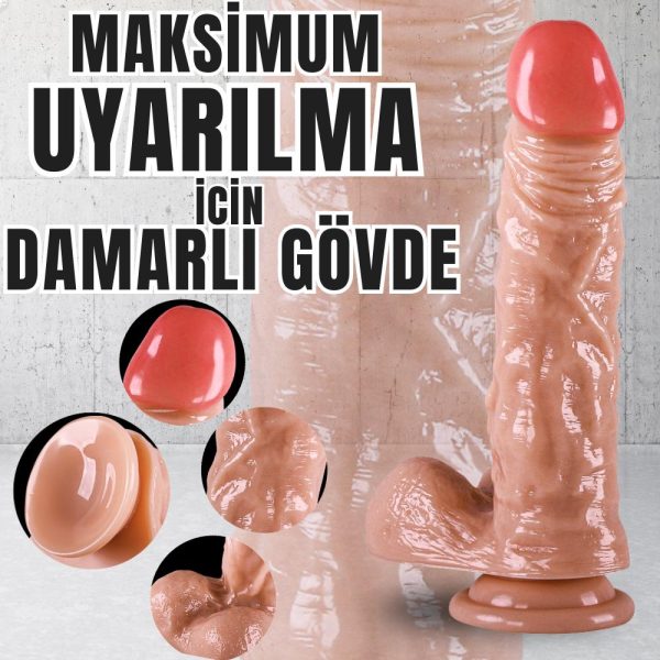 UNIQUE Realistik Dokuda Damarlı Kalın Dildo Vantuzlu Gerçekçi Yapay Penis 21 CM - Görsel 5