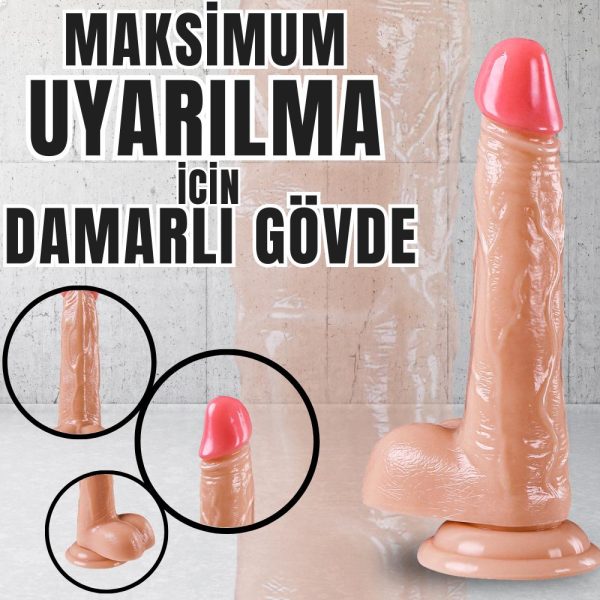 UNIQUE Realistik Dokuda Damarlı Dildo Vantuzlu Gerçekçi Yapay Penis 20 CM - Görsel 5