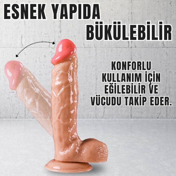 UNIQUE Realistik Dokuda Damarlı Kalın Dildo Vantuzlu Gerçekçi Yapay Penis 23 CM - Görsel 6