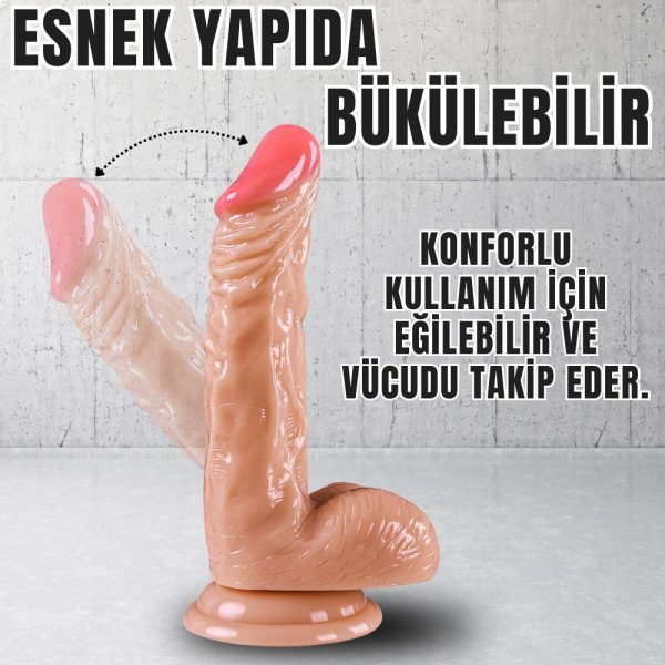 UNIQUE Realistik Dokuda Eğik ve Damarlı Dildo Vantuzlu Gerçekçi Yapay Penis 18 CM - Görsel 3