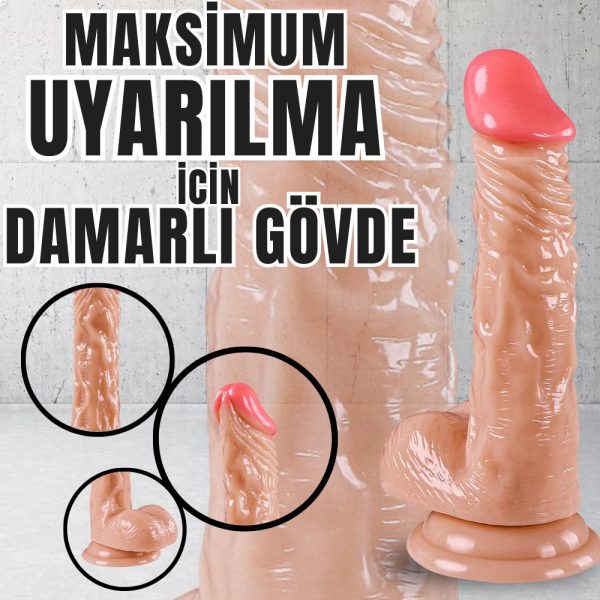 UNIQUE Realistik Dokuda Eğik ve Damarlı Dildo Vantuzlu Gerçekçi Yapay Penis 18 CM - Görsel 5