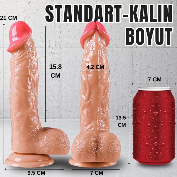 UNIQUE Realistik Dokuda Kalın Damarlı Dildo Vantuzlu Gerçekçi Yapay Penis 21 CM - Görsel 7