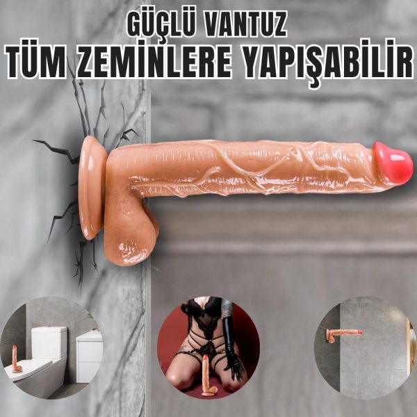 UNIQUE XL Realistik Dokuda Damarlı Dildo Vantuzlu Büyük Boy Gerçekçi Yapay Penis 27 CM - Görsel 2
