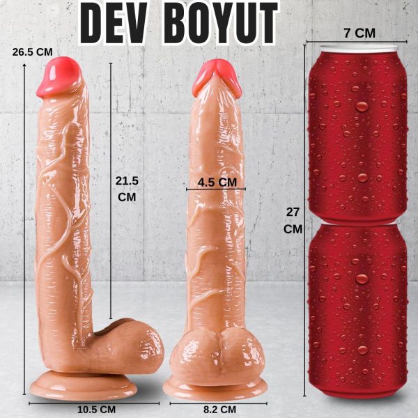 UNIQUE XL Realistik Dokuda Damarlı Dildo Vantuzlu Büyük Boy Gerçekçi Yapay Penis 27 CM - Görsel 6