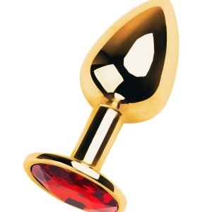 Metal Anal Plug, Metal, altın, kırmızı kristalli, 7 cm, Ø 2,8 cm, 50 g Küçük boy