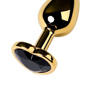 Metal Anal Plug, Metal, altın, siyah kristalli, 7 cm, Ø 2,7 cm, 50 g Küçük boy