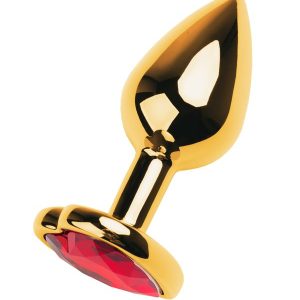 Metal Anal Plug, Metal, altın, kırmızı kristalli, 7 cm, Ø 2,7 cm, 50 g