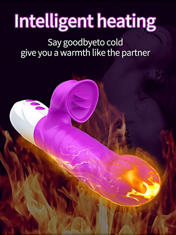 V40 - Şarjlı Akıllı Isıtma Özellikli Dil Hareketli Güçlü Titreşimli G-Spot ve Klitoris Uyarıcı 2 in 1 Yapay Penis Rabbit Vibratör - Görsel 4