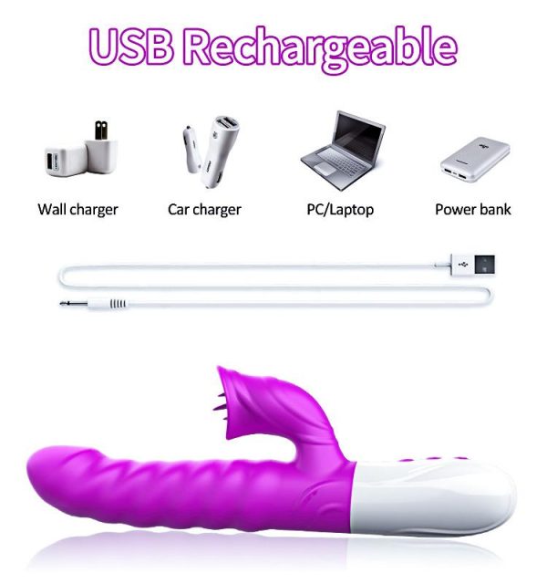 V40 - Şarjlı Akıllı Isıtma Özellikli Dil Hareketli Güçlü Titreşimli G-Spot ve Klitoris Uyarıcı 2 in 1 Yapay Penis Rabbit Vibratör - Görsel 6