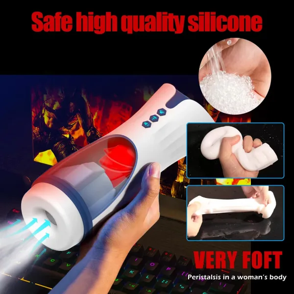 007-2 Suck - İnleme Sesli Emiş Özellikli ve Yumuşak Dil Hareketli Suni Vajina Otomatik Oral Mastürbatör - Görsel 3