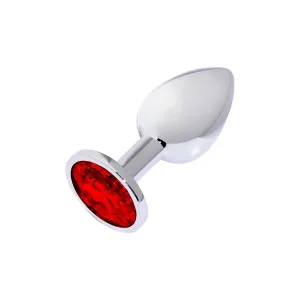 Metal Elmas Taşlı Anal Plug Kırmızı Orta Boy - M -