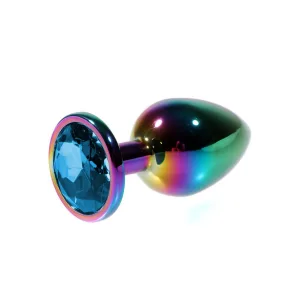 Metal Mavi Taşlı Rainbow Anal Plug Orta Boy - M -