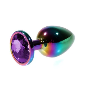 Metal Mor Taşlı Rainbow Anal Plug Orta Boy - M -