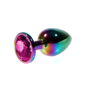 Metal Pembe Taşlı Rainbow Anal Plug Orta Boy - M -