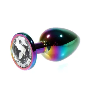 Metal Şeffaf Taşlı Rainbow Anal Plug Orta Boy - M -